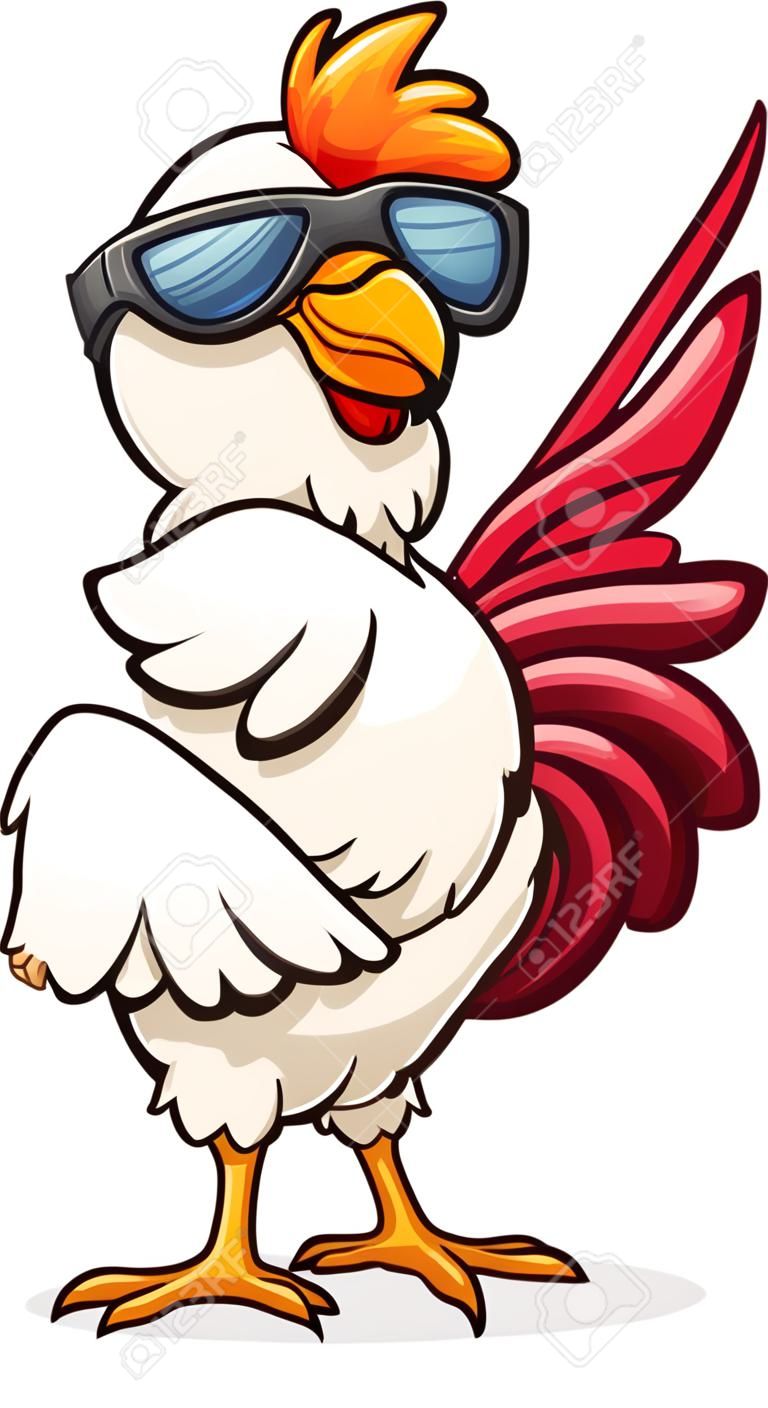 poulet de dessin animé portant des lunettes de soleil frais Vector clip art illustration avec des dégradés simples Tout en une seule couche