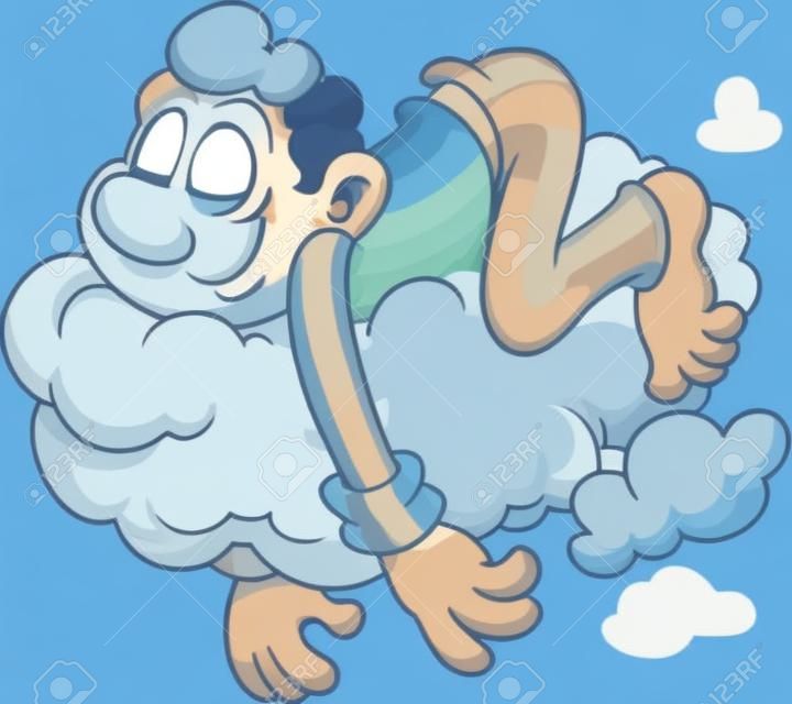 Homme dormant sur un nuage illustration de bande dessinée de vecteur avec des gradients simples Tout en une seule couche