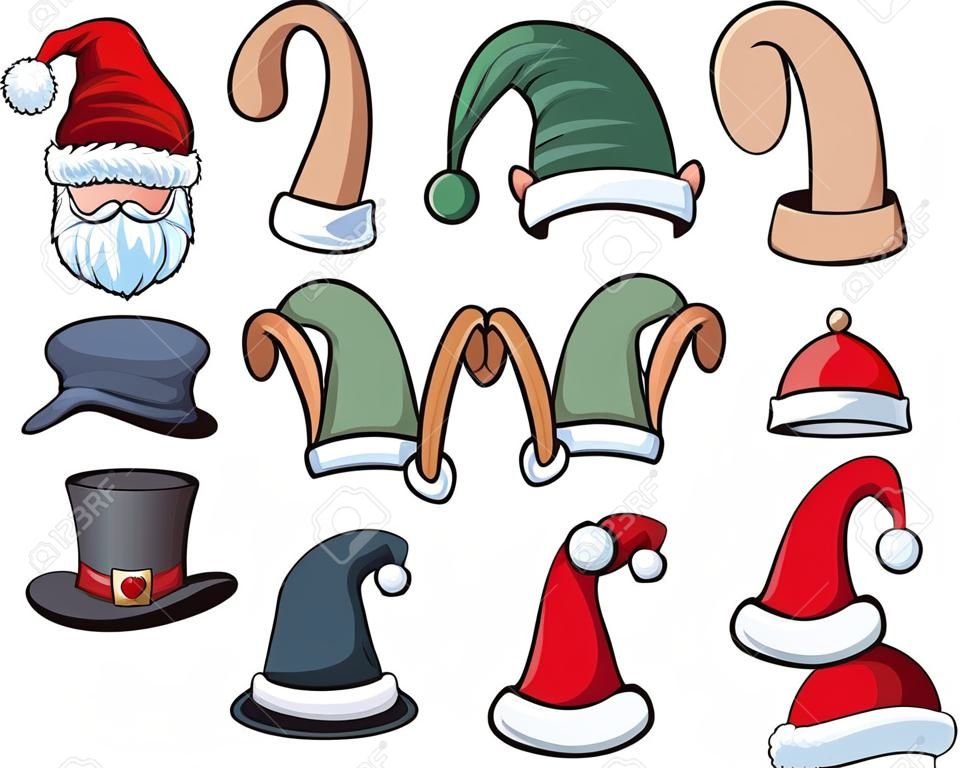Noël chapeaux clip art vecteur illustration avec des dégradés simples