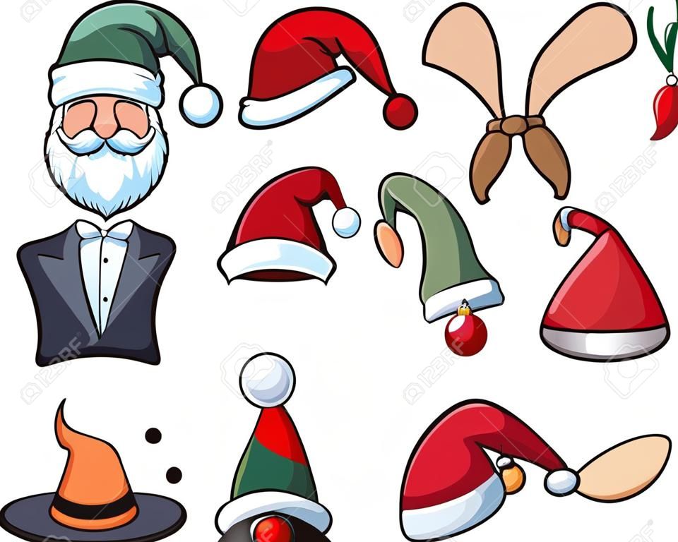 Noël chapeaux clip art vecteur illustration avec des dégradés simples