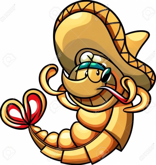 Мультфильм Мексиканская креветки отдыха. Векторного клипарта иллюстрация с простых градиентов. В одном слое.