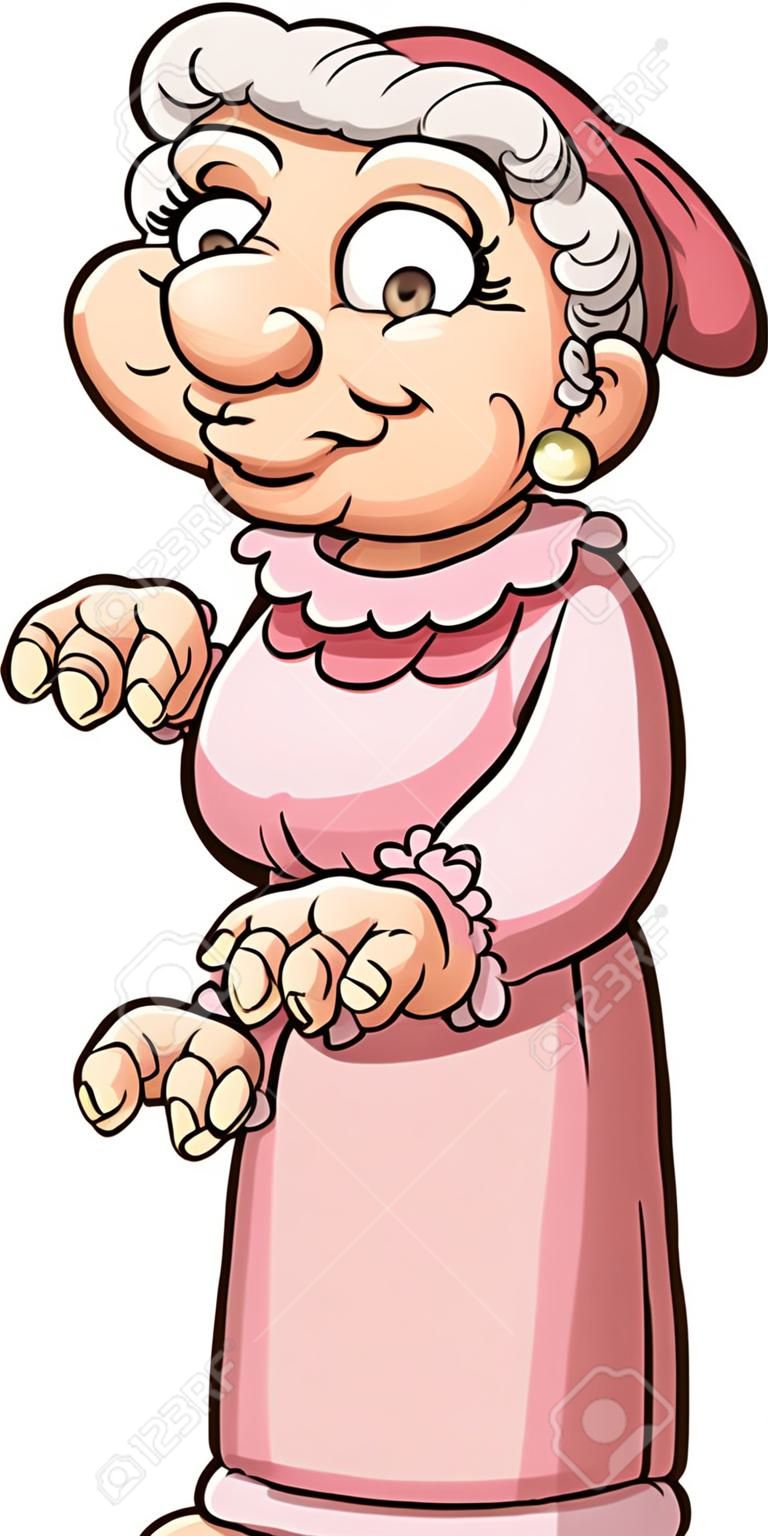 Pijama giyen karikatür büyükanne. Basit degradelerle vektör klip sanat illüstrasyon. Hepsi tek bir katmanda.