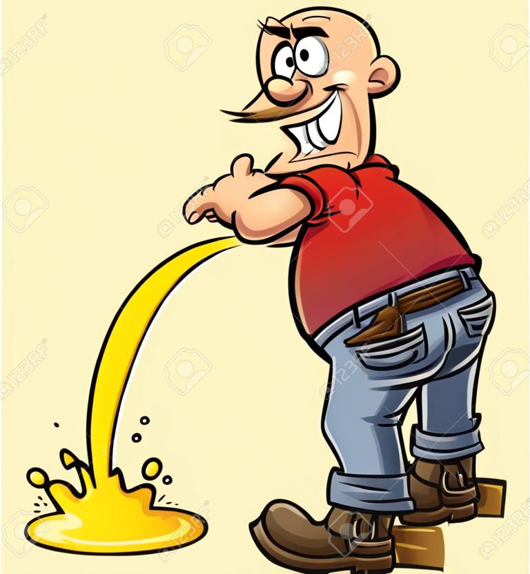 Mischievous man peeing, Vector clip art illustration with simple gradients. All in a single layer.