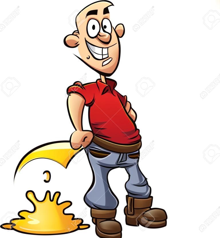 Mischievous man peeing, Vector clip art illustration with simple gradients. All in a single layer.