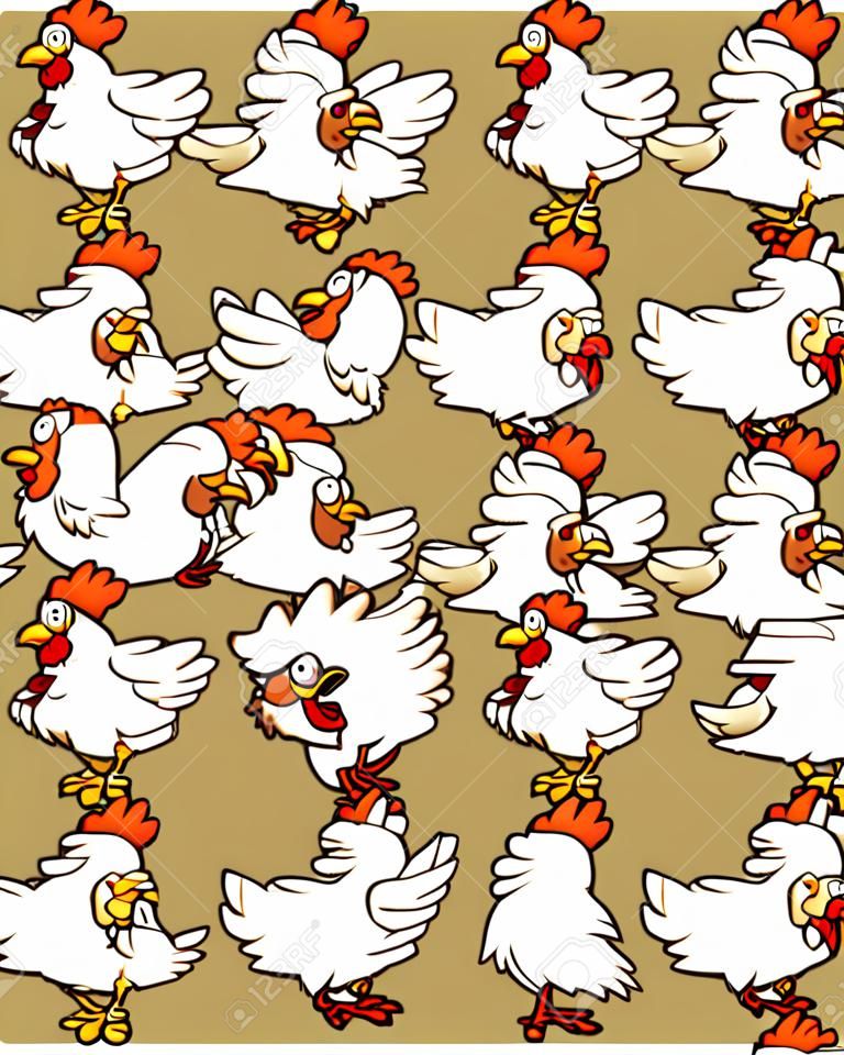 Sprites de pollo con correr, inactivo y animaciones volar. Vector de imágenes prediseñadas ilustración con gradientes simples. Cada uno en una capa separada.