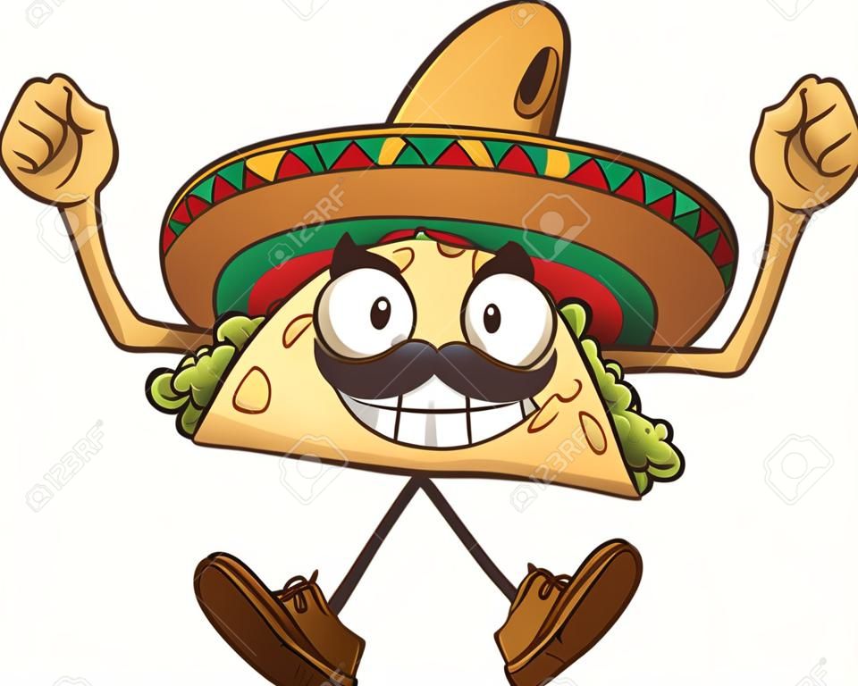 Meksika sombrero Happy karikatür taco. Basit geçişlerini Vektör klip art illüstrasyon. Tüm tek bir katmanda.