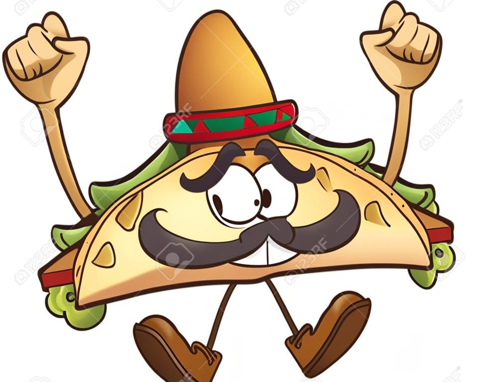 Meksika sombrero Happy karikatür taco. Basit geçişlerini Vektör klip art illüstrasyon. Tüm tek bir katmanda.
