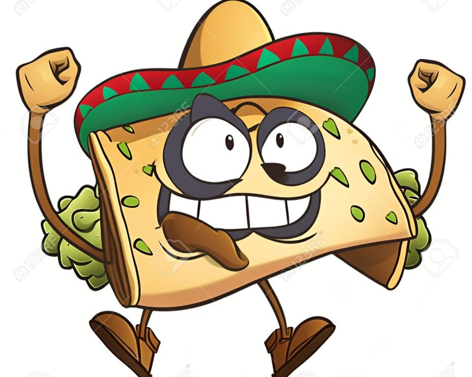 快乐卡通Taco与墨西哥草帽矢量剪贴画的插图和简单的梯度都在一个单一的层