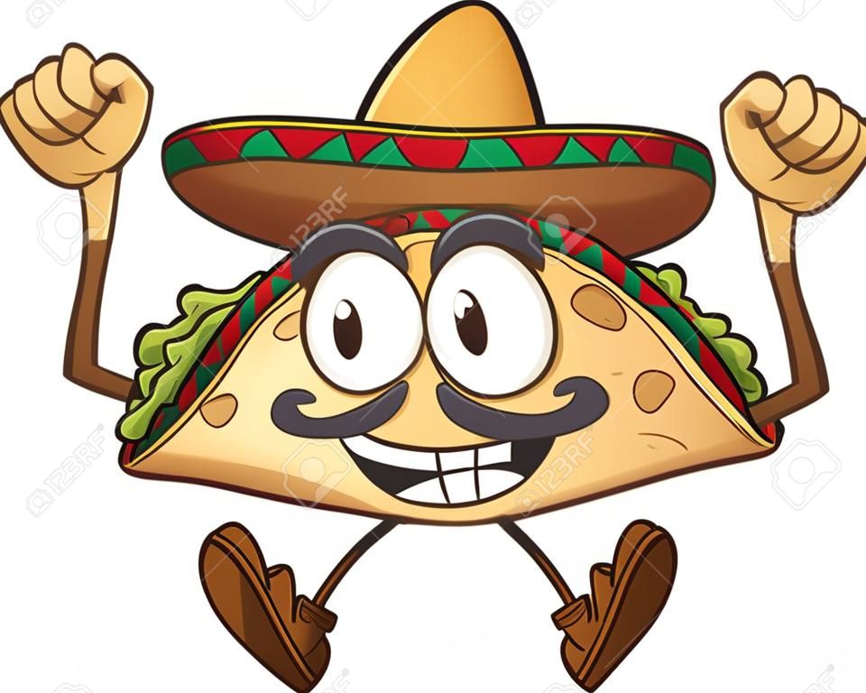 快乐卡通Taco与墨西哥草帽矢量剪贴画的插图和简单的梯度都在一个单一的层