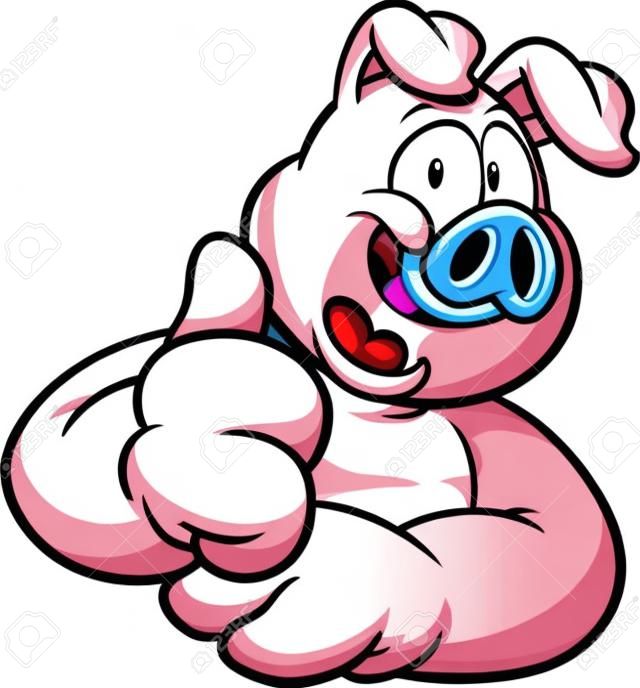 Cartoon pig with thumb up. Vector clip art illustration with simple gradients. All in a single layer.
