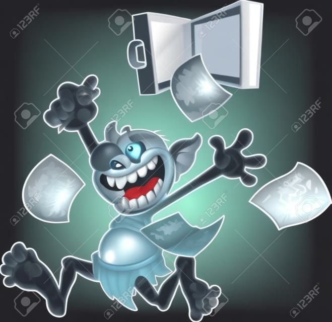 Crazy patent troll. Vector clip art illustration with simple gradients. Elements on separate layers for easy editing.