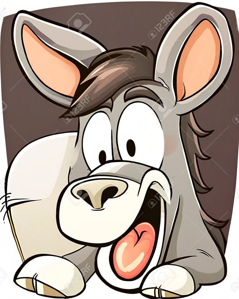 Cartoon donkey coming out of hole. Vector clip art illustration with simple gradients. All in a single layer.
