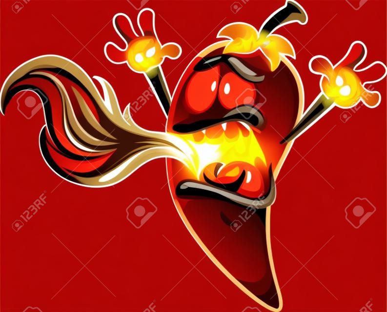 Spicy chili Pepper breathing fire. Vector clip art illustration with simple gradients. Pepper and fire on separate layers.