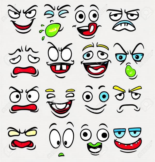Rostos engraçados dos desenhos animados. ilustração clip art com gradientes simples. Cada rosto em uma camada separada.