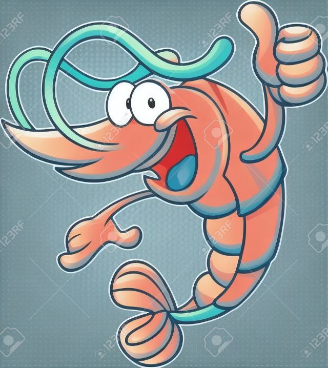 Cartoon shrimp with thumbs up hand sign. clip art illustration with simple gradients. All in a single layer.