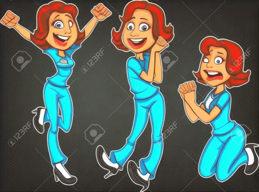 Cartoon woman in different poses. clip art illustration with simple gradients. Each on a separate layer.