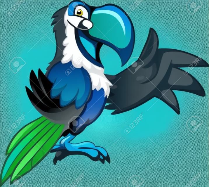 Blue cartoon macaw. Vector clip art illustration with simple gradients. All in a single layer.