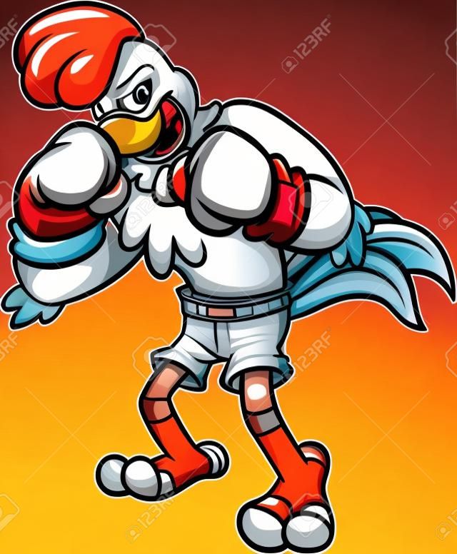 Cartoon boxer chicken. Vector clip art illustration with simple gradients. All in a single layer.