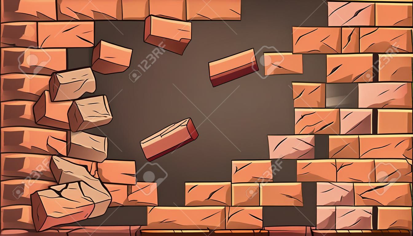 Broken brick wall. Vector clip art illustration with simple gradients. Some elements on separate layers.