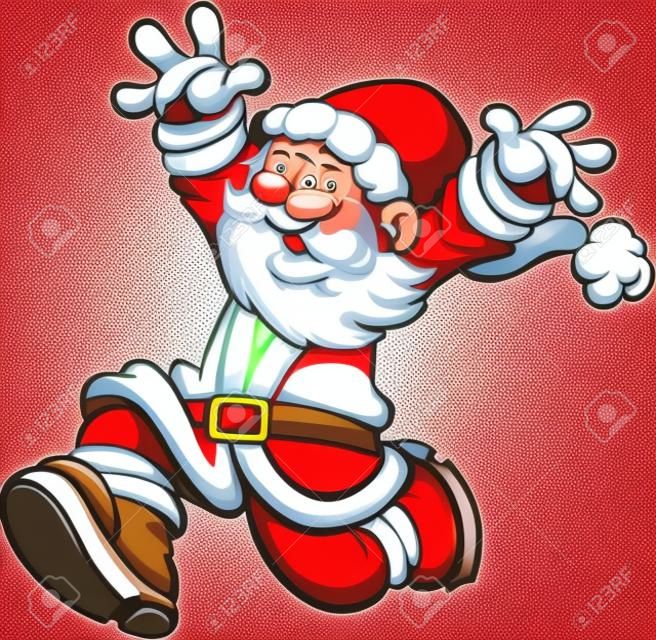 Santa Claus running scared with arms up. Vector clip art illustration with simple gradients. All in a single layer.