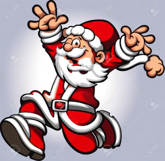 Santa Claus corriendo asustado con los brazos arriba. Vector la ilustración del arte de clip con gradientes simples. Todo en una sola capa.