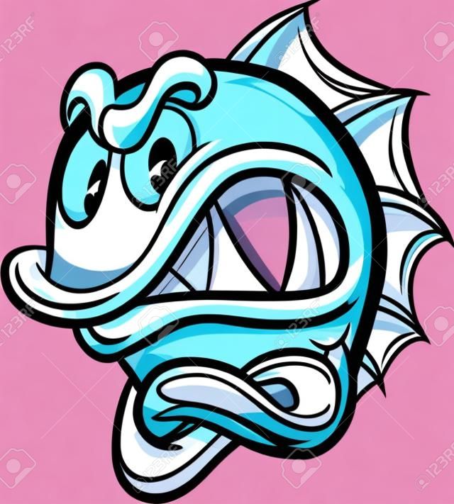 Angry cartoon fish. Vector clip art illustration with simple gradients. All in a single layer.