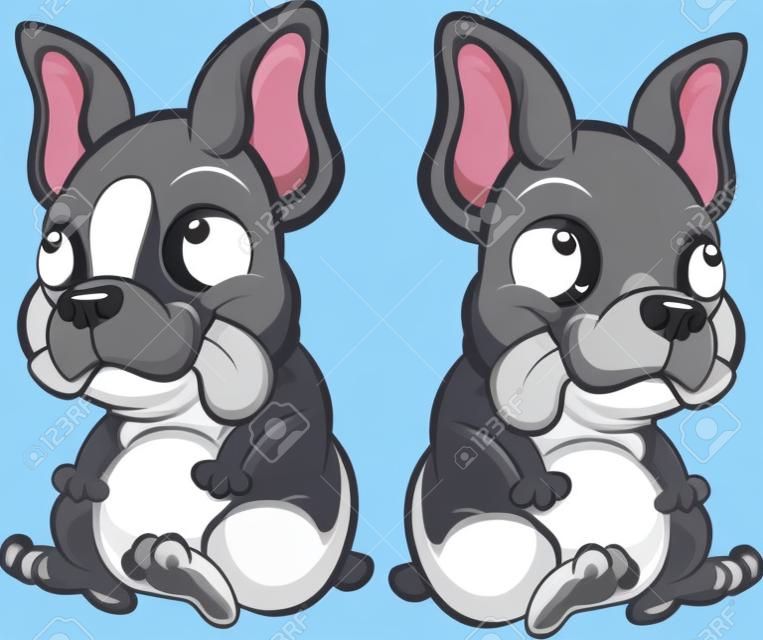 Cartoon Franse Bulldog pups zitten. Vector clip kunst illustratie met eenvoudige gradiënten. Elk op een aparte laag.