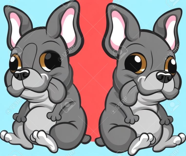Cartoon French Bulldog puppies sitting. Vector clip art illustration with simple gradients. Each one on a separate layer.