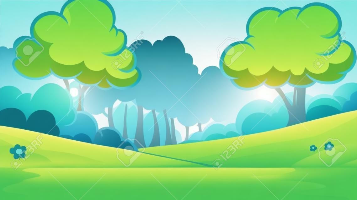 Cartoon forest background. Vector clip art illustration with simple gradients. Some elements on separate layers.