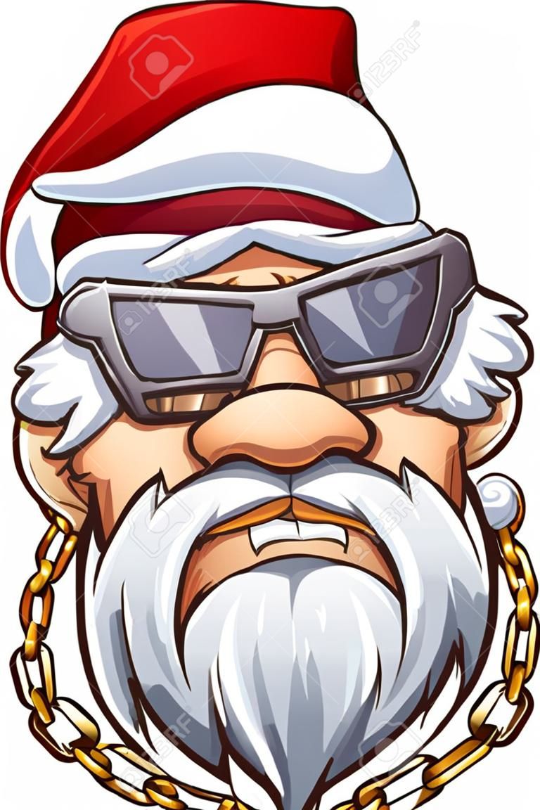 Gangster Kerstman met een gouden tand en een gouden ketting. Vector clip kunst illustratie met eenvoudige gradiënten. Alles in een enkele laag.