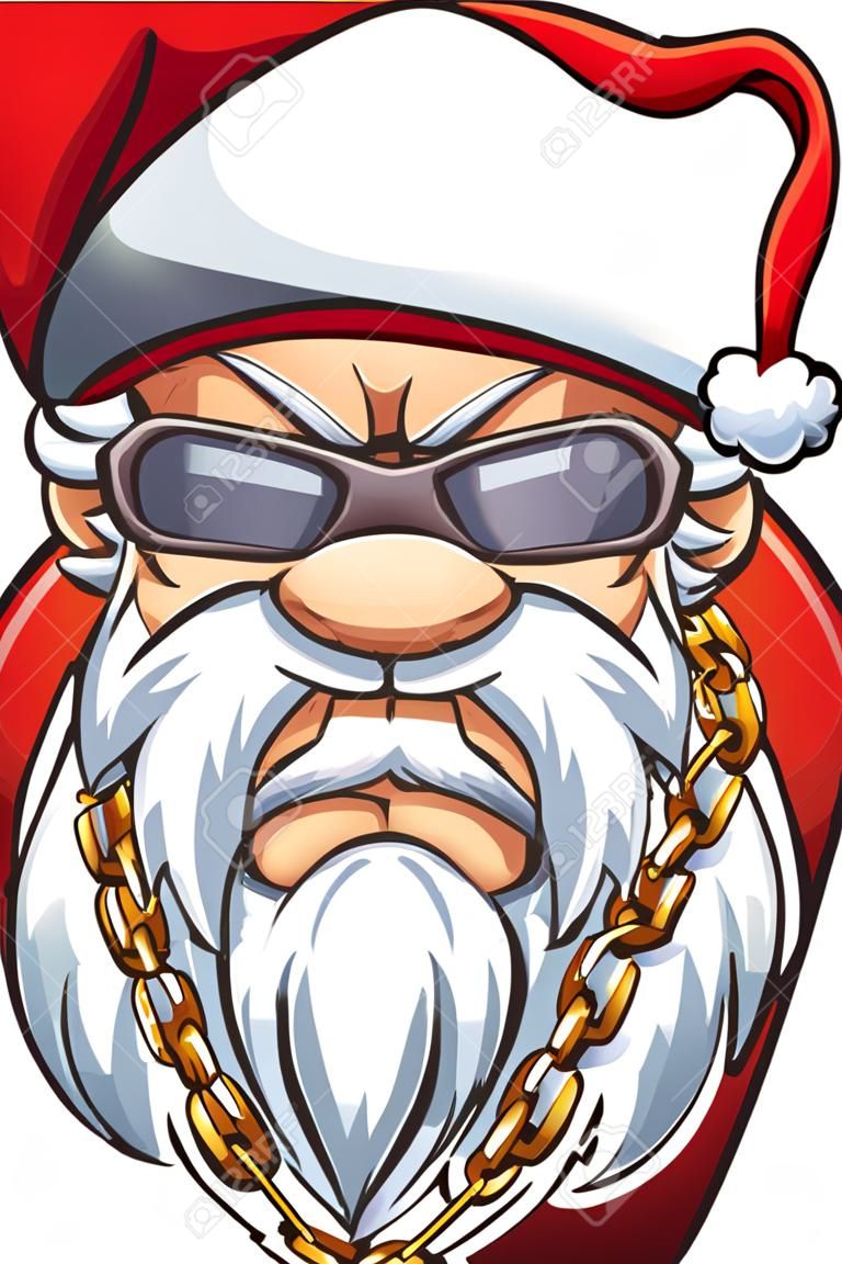 Gangster Santa Claus with a golden tooth and a golden chain. Vector clip art illustration with simple gradients. All in a single layer.
