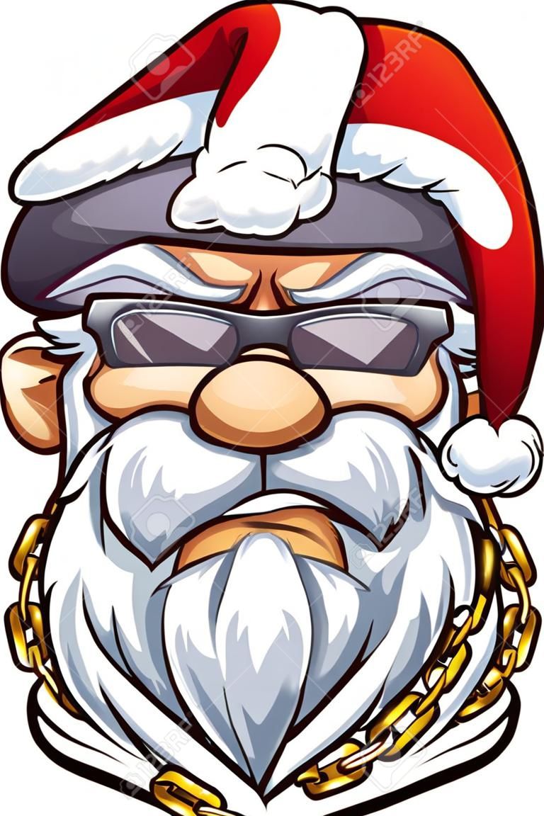 Gangster Kerstman met een gouden tand en een gouden ketting. Vector clip kunst illustratie met eenvoudige gradiënten. Alles in een enkele laag.