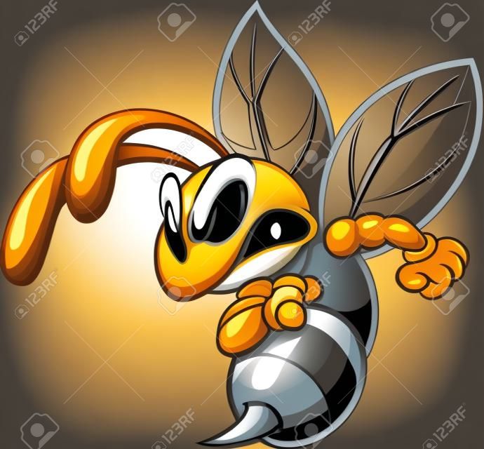 화난 말벌, 말벌 또는 꿀벌 마스코트 클립 아트. 간단한 그라디언트가 있는 벡터 일러스트 레이 션. 모두 단일 레이어에 있습니다.