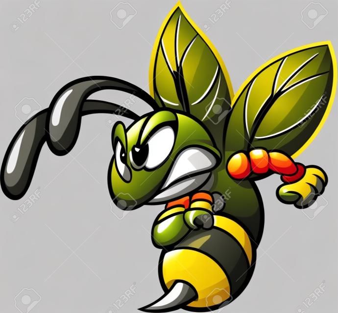 화난 말벌, 말벌 또는 꿀벌 마스코트 클립 아트. 간단한 그라디언트가 있는 벡터 일러스트 레이 션. 모두 단일 레이어에 있습니다.