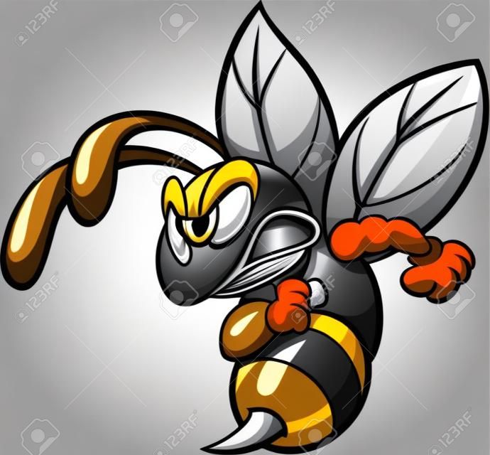 ClipArt mascotte di calabrone, vespa o ape arrabbiato. Illustrazione vettoriale con gradienti semplici. Tutto in un unico strato.