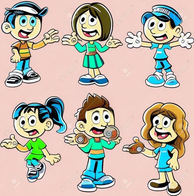 Cartoon kids talking and asking questions clip art. Vector illustration with simple gradients. Each on a separate layer. 
