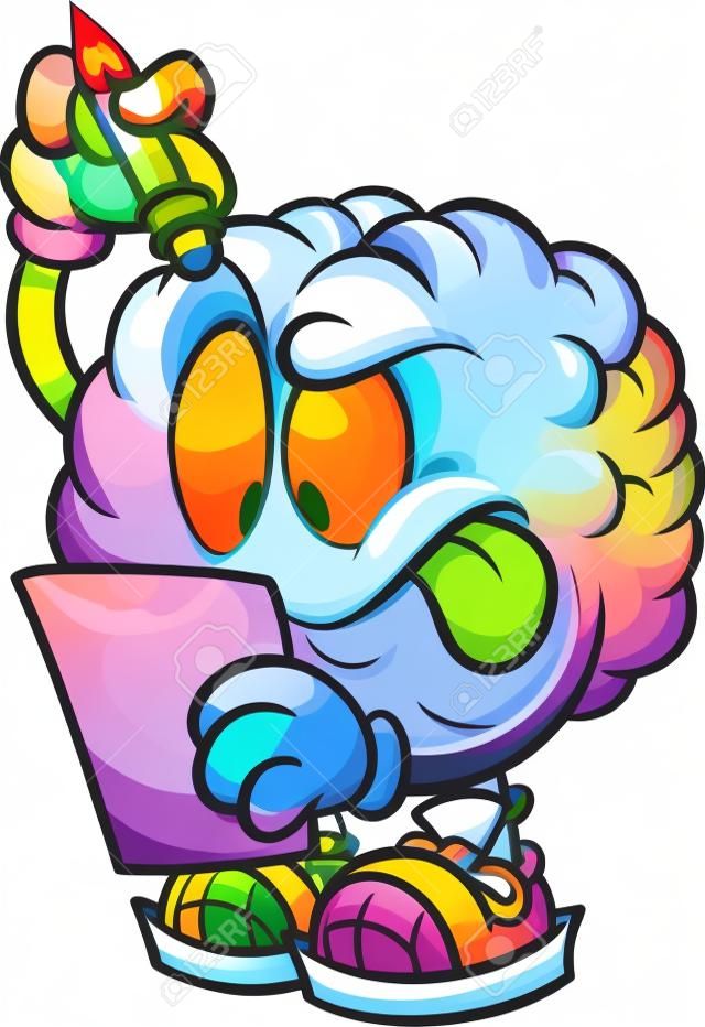 Cartoon brain looking at a piece of paper and thinking clip art. Vector illustration with simple gradients. All in a single layer.