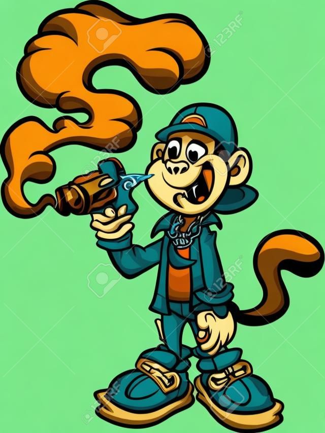 Fajna kreskówka małpa z łupem, paląca marihuanę clipart.