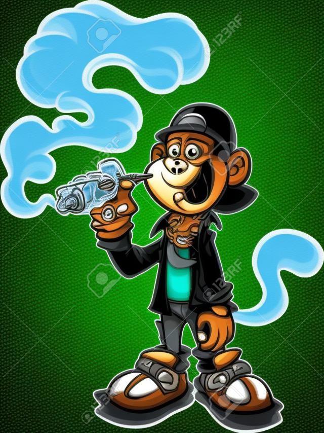 Macaco de desenho animado legal com swag, fumando uma marijuana conjunto clip art.