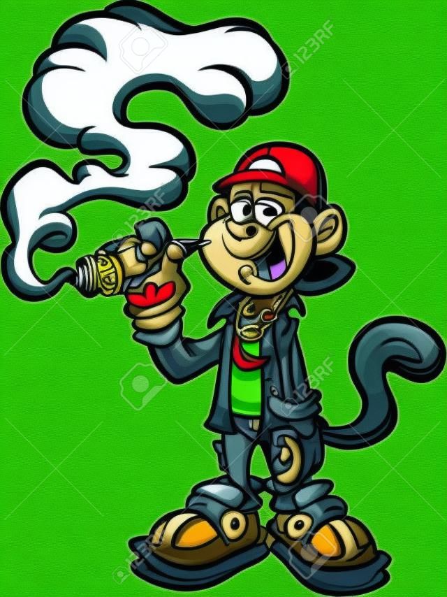 Fajna kreskówka małpa z łupem, paląca marihuanę clipart.