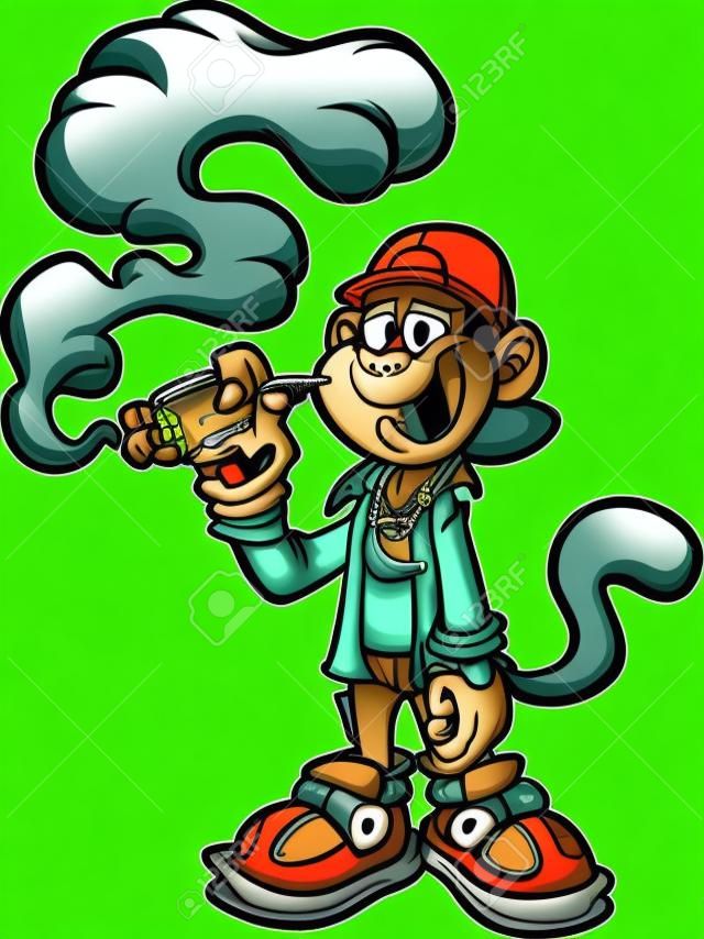 Scimmia di cartone animato cool con malloppo, fumando una clip art di marijuana.