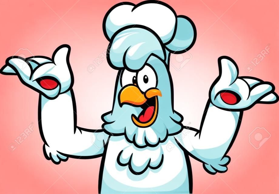 팔을 들고 행복 만화 요리사 치킨입니다. 간단한 그라디언트 벡터 클립 아트 그림입니다. 모두 단일 레이어에 있습니다.