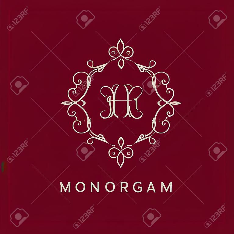 Design monogramma elegante. Vector Linear telaio e monogram, modello monogram logo. monogramma di tendenza e cornice lineare. Monogram ed elementi di ornamento elegante calligrafici. Design Identity