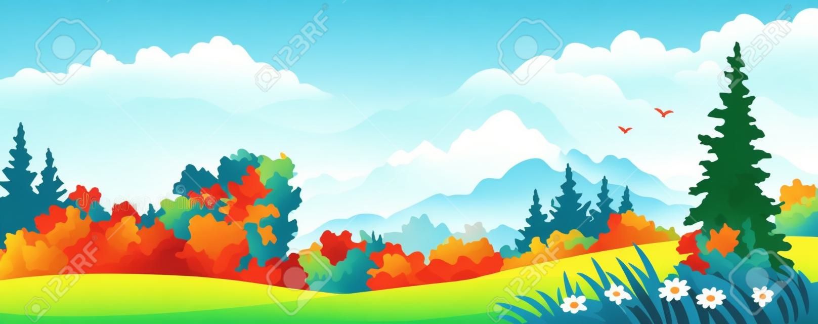 Vector illustration of a beautiful forest on the mountains 