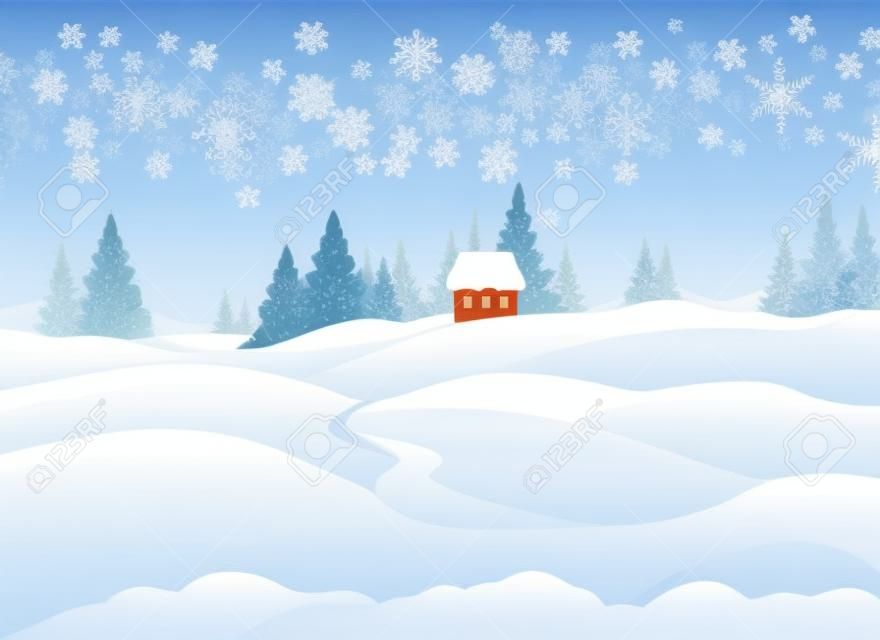 矢量图的一个美丽的冬天风景，下雪天背景