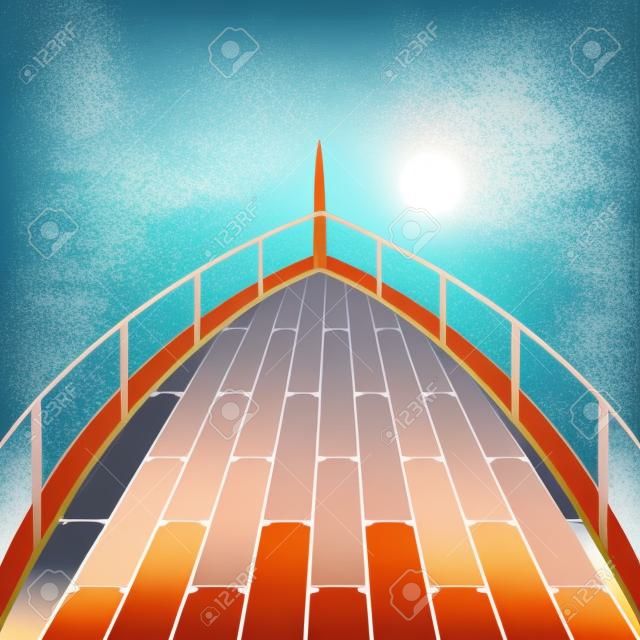 Ponte di poppa di una barca e un mare. illustrazione di vettore