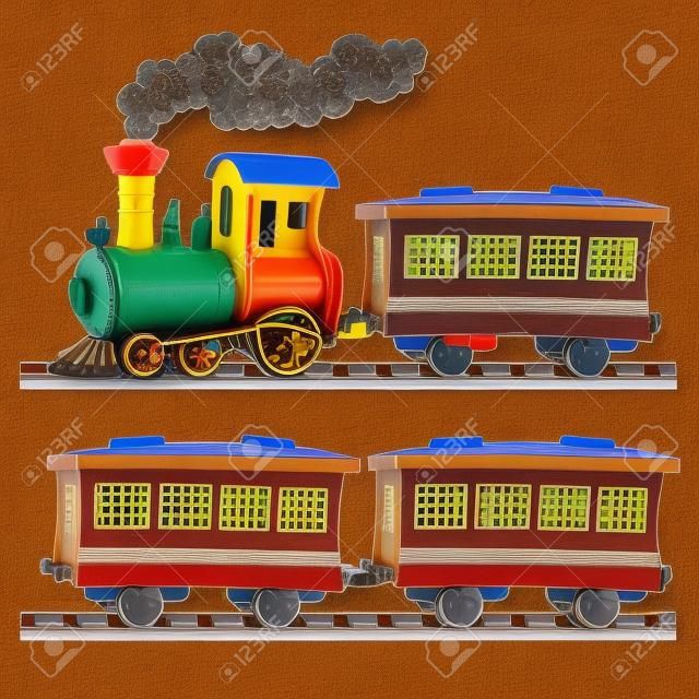 色の電車、貨車、レール