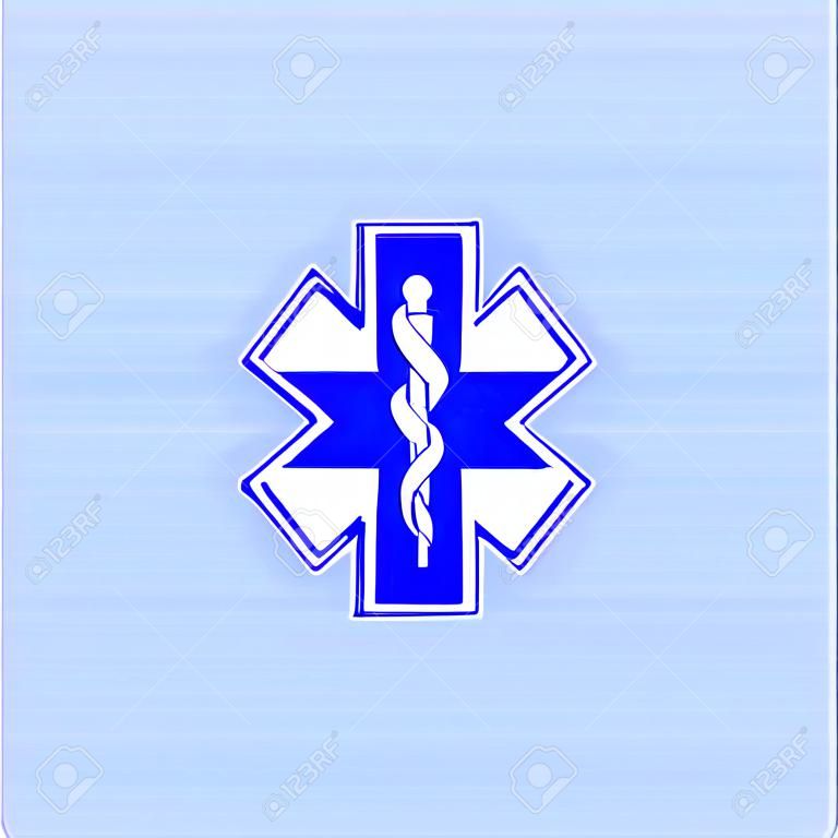símbolo da emergência - Estrela da Vida - ícone isolado no fundo branco. ícone. Símbolo de emergência. Emblema azul da estrela de seis pontas para ambulâncias.
