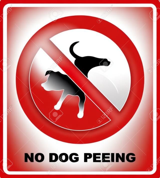 Warning forbidden sign no dog peeing. Vector illustration isolated on white. Red prohibition symbol for public places. No pissing dog icon.