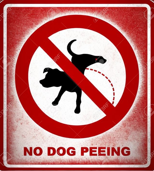 Avviso vietato segno nessun cane pipì. Illustrazione vettoriale isolato su bianco Simbolo di divieto rosso per luoghi pubblici. Nessuna icona di cane pissing.